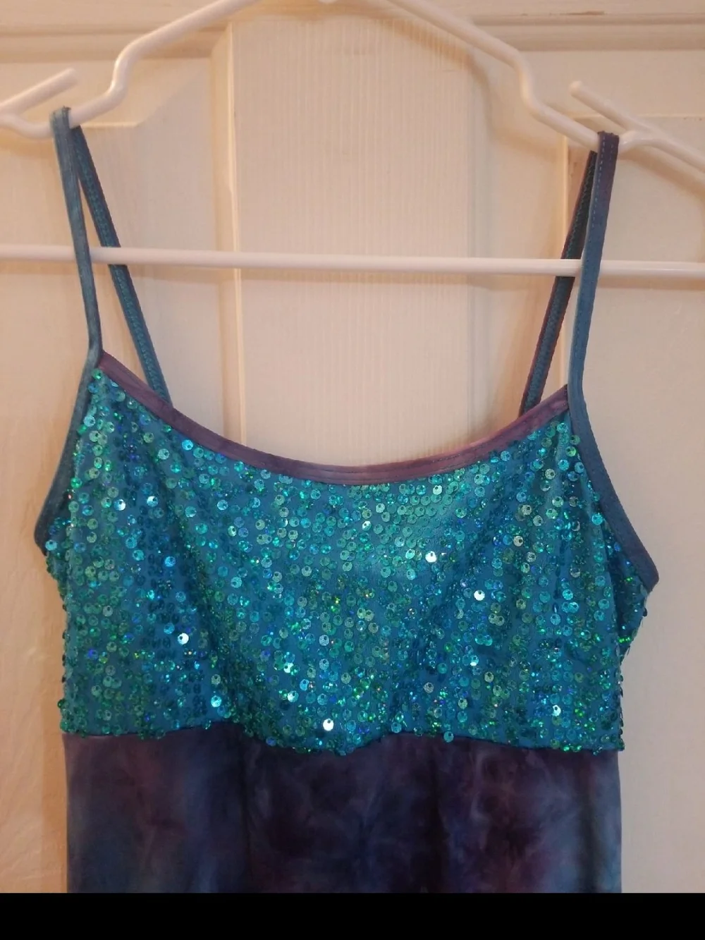 Girls Blue Teal Sequin Tie-Dye Asymmetric Dress DANCE WEAR